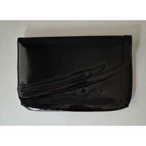 Almondo Black Patent Leather Vintage Envelope Clutch Purse Carry Bag 12x8 IN